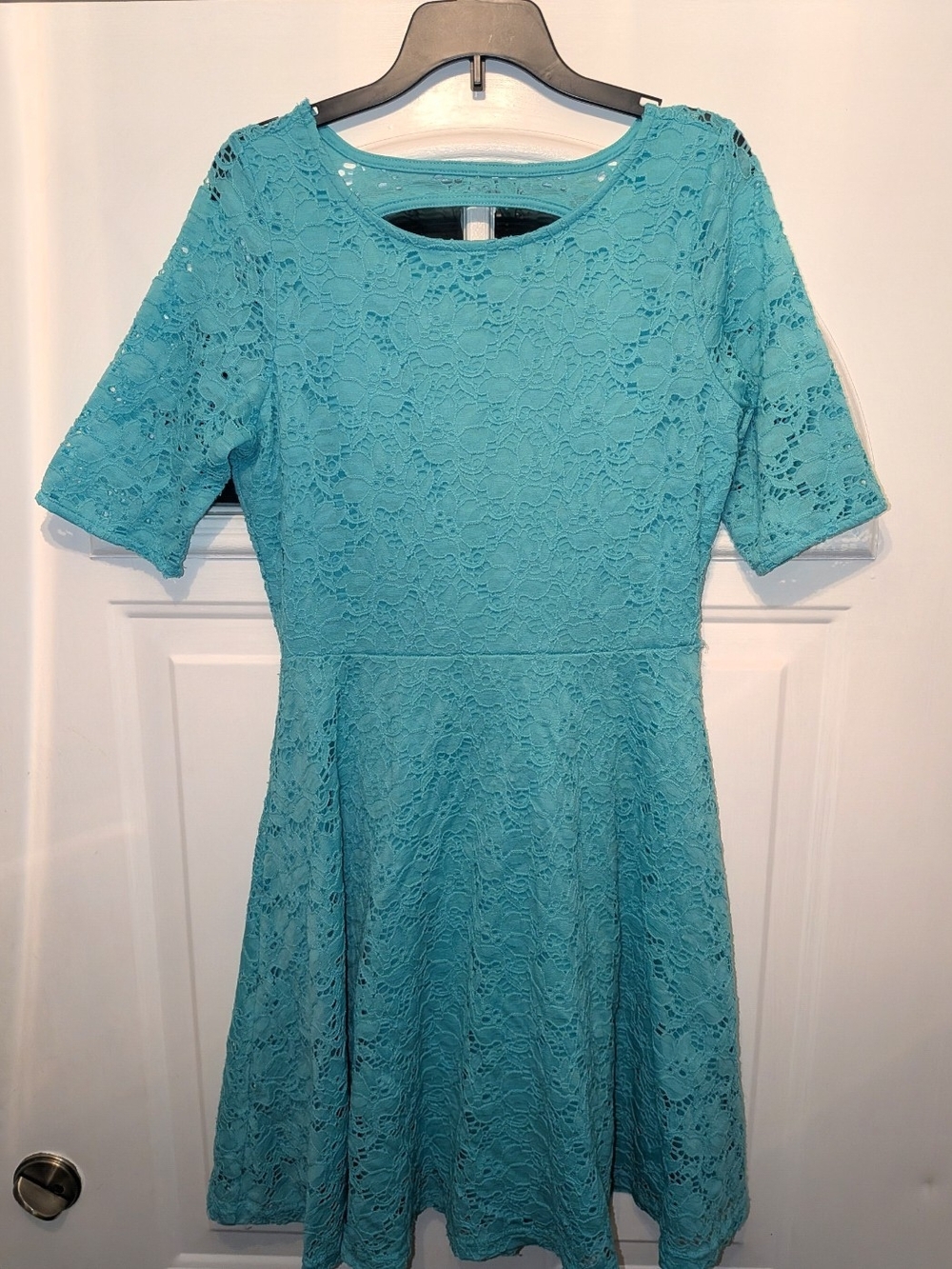 Teal Lace Fit & Flare Open Back Dress Size M
